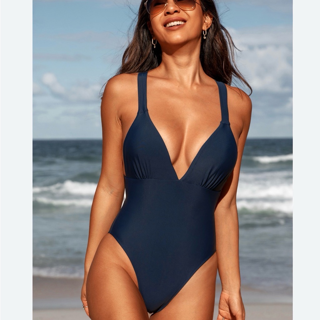 Cupshe Navy Deep Plunge V One-Piece Swimsuit - Women Swim